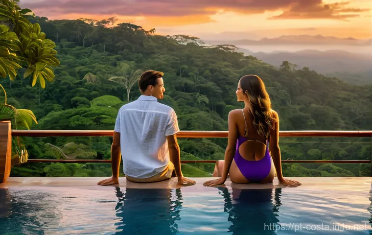 코스타리카 올인클루시브 리조트 추천 - Image Prompt 1: Pura Vida Sunset Serenity**