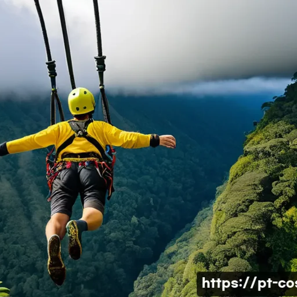 코스타리카 번지점프 및 집라인 체험 - **Prompt:** A thrilling shot of a person mid-bungee jump in Monteverde, Costa Rica. The individual i...